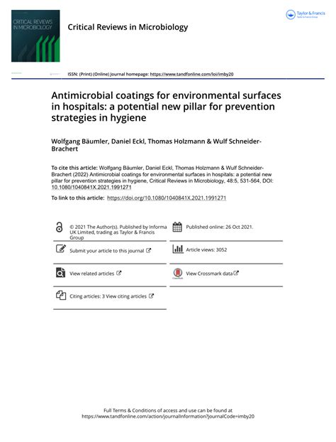Antimicrobial coatings for environmental surfaces in hospitals: a .